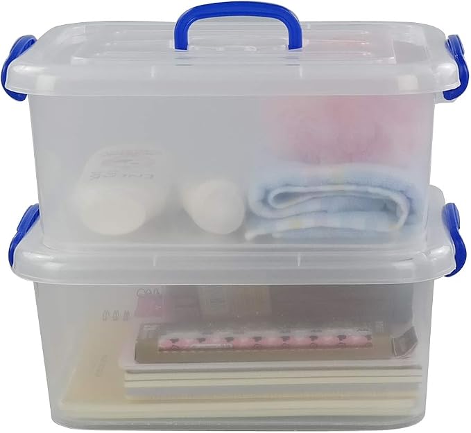 Morcte 8 L Clear Latching Box, Plastic Storage Bin with Handle, 2-Pack