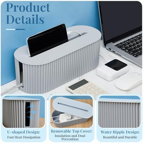 2 Pcs Cable Management Box, Fits Most Power Sockets, 11.8x5.1x4.3 in