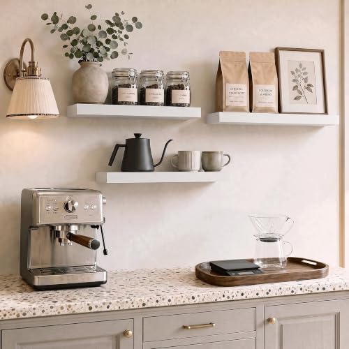 24 Inch Floating Shelves White, 8" Deep Wall Shelf, Wall Mounted Wood Shelf