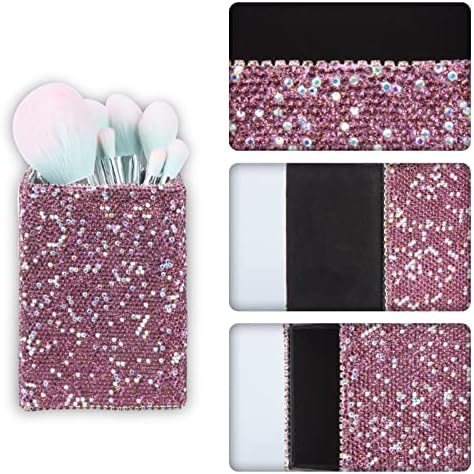 KEYPOWER Crystal Pencil Pot Holder Box Bling Rhinestone Pen Organizer Holder Cosmetic Pen Container Comb Brushes Personalized (Square Purple)