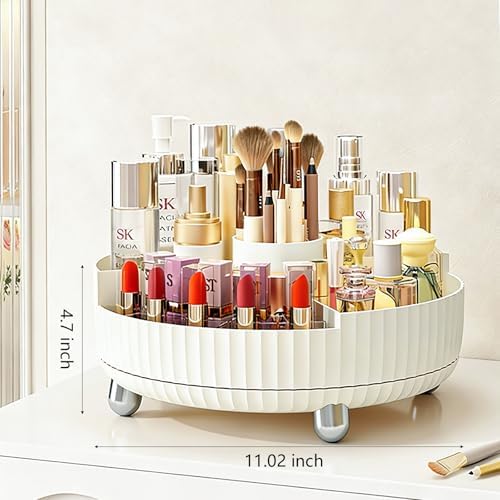 360 Rotating Makeup Perfume Organizer Skincare with Divider, Large Beige