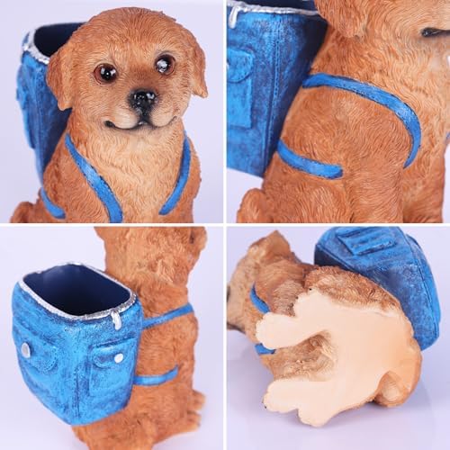 Cute Golden Retriever Pen Holder, Resin Dog Pencil Holder for Desk