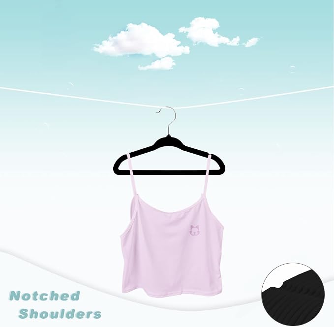 BAGAIL 50 Pack Kids Velvet Hangers 14 Inches Children's Clothes Hangers Non-Slip Baby Hangers for Infant/Toddler (Black)