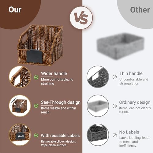 Pantry Baskets for Organizing,Wicker Storage Bins, 3Pack, Brown