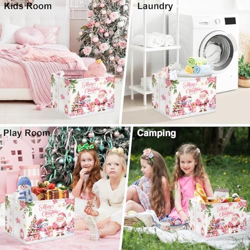 Clastyle Pink Santa Claus Snowman Christmas Gift Basket Merry Christmas Poinsettia Tree Nursery Bin Sleigh Snowflake Xmas Balls Ornament Storage Kid Clothes Toy Book Shelf Basket