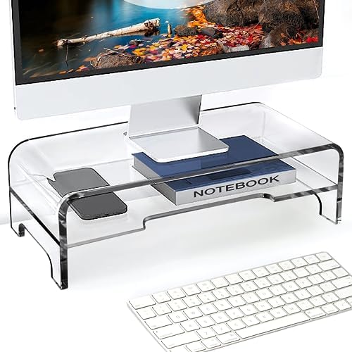 AMT Clear Acrylic Monitor Stand Riser 2 Tier, 5.5 Inches High Clear Computer Desk Organizer Shelf for Multi Media PC Sto