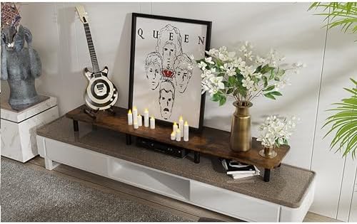 Dual Monitor Stand - 43.7 inch Extra Long Wide TV Stand - Wood & Steel Leg Desktop Riser - Desk Organization - Home Offi
