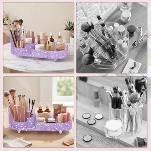 Rotating Makeup Organizer Vanity, Purple, Rhinestone