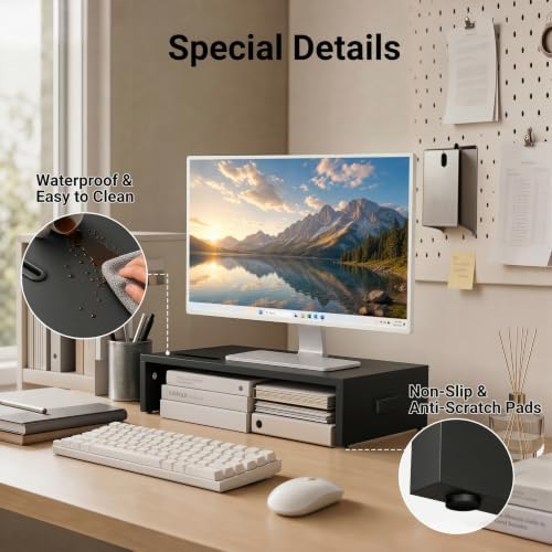 1home Monitor Stand Riser, 16.7 Inch Wood Monitor Riser Stand with Storage Organizer, Desktop Ergonomic Monitor Stand Ri