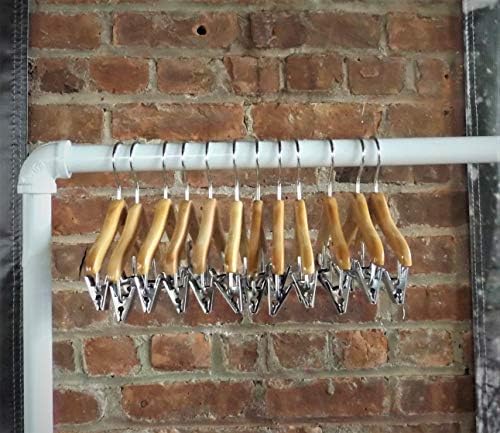 NAHANCO MINI8RC12 Deluxe Flat Wooden Pet, Doll Clothes, Accessory, Jewelry Hanger with Chrome Hook Ball end with Clips, 