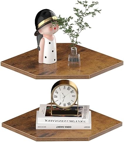 JJL Corner Shelf, 12 Inch Set of 2 Floating Shelves for Wall with Wire Hole for Security Camera and Radios Storage, 13.3