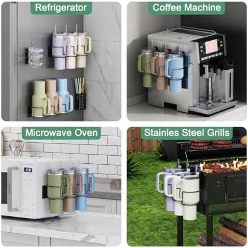 Magnetic Cup Holder for Fridge, Aufworld Tumbler Organizer Fits 20/30/40 oz Stanley Cups, Accessory Storage with Lid & S