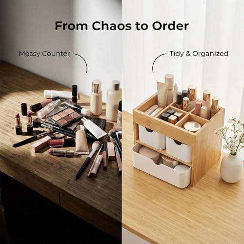 Small Bamboo Makeup Organizer（5.7" D x 8" W x 7.5" H）