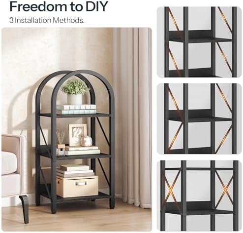 HOOBRO Bookshelf, 3-Tier Arched Bookshelf, Industrial Bookcase with Metal Frame, Book Shelf Storage Organizer for Living