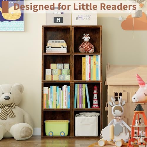 ALISENED 4 Cube Small Bookshelf, Narrow Storage Organizer Shelf, Wooden Corner Bookcase, Modern Thin Cubes Storage Organ