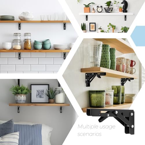 Matte Black Folding Shelf Brackets, 6 Inch, 6 Pack