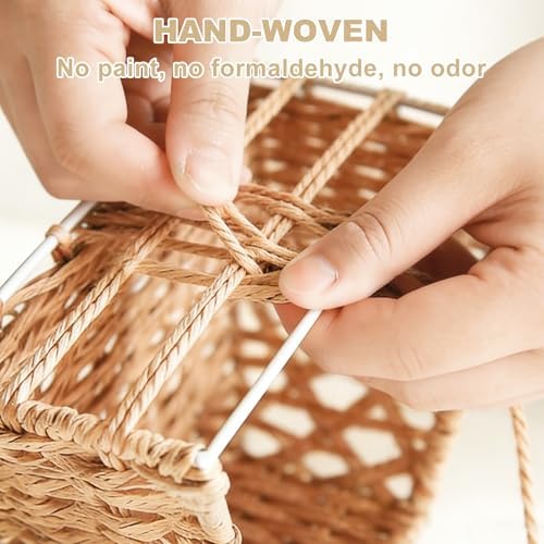Wicker Storage Baskets, Handwoven Paper Rope Organizer Bins with Removable Floral Liner, Large for Bathroom, Pantry, She