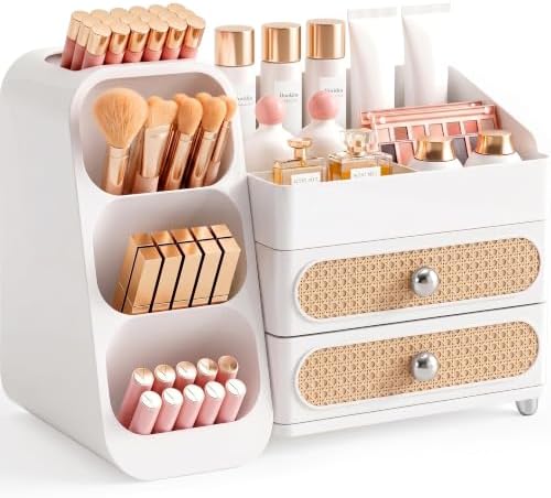 Booklov Large Makeup Organizer for Vanity Countertop, White