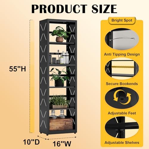 SteeLoong 5 Tier Bookcase,Metal Bookshelf with Adjustable Feet & Shelves