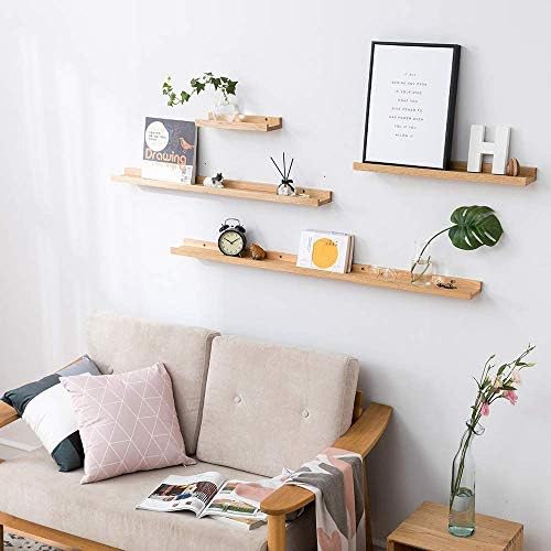 HOMWOO Floating Shelves Natural Wood Wall Shelves Wall Mounted Picture Ledge for Home, Living Room, Bedroom, Bathroom, O