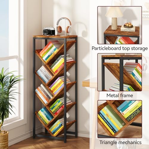 IBUYKE 9 Tier Tree Bookshelf with Top Shelf,Brown TBC002H