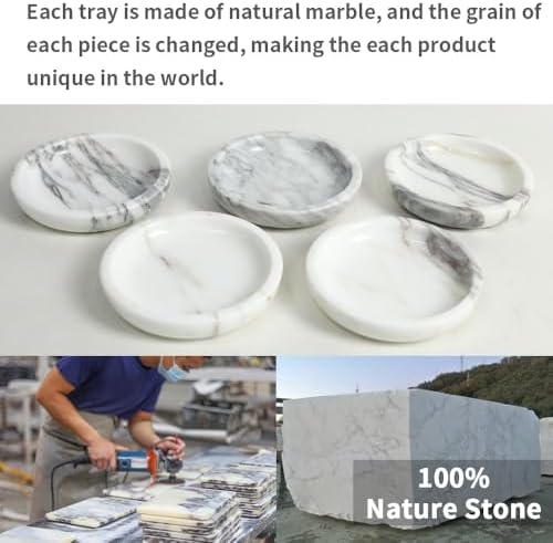 DUANYAN 5.5" Marble Jewelry Tray for Vanity, Small Marble Trinket Dish Tray