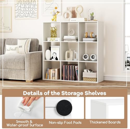 DORTALA 9 Cube Bookcase, Floor Standing Bookshelf with Open Back, Anti-Tipping Kits, Modern Storage Organizer Display Sh