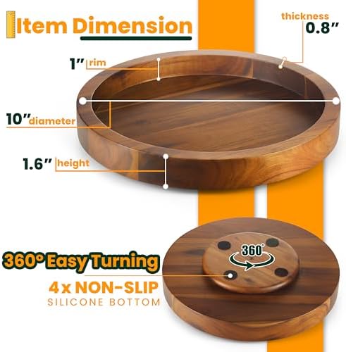 TIDITA 10" Wooden Lazy Susan Organizer for Cabinet, 360° Rotation, High Rim