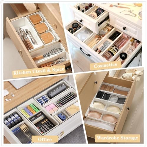 Expandable Storage Drawer Organizers Sliding Bin Plastic Desk Drawer Trays with Removable Dividers Adjustable Makeup Sto