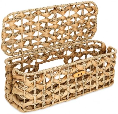 Handwoven Cable Management Box with Lid, Decorative Cord Organizer Basket for Power Strip, Charger, Router and USB Hub, 
