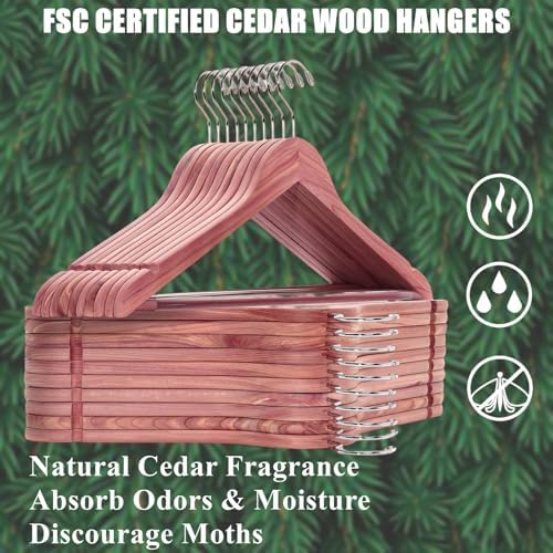 Amber Home 60 Pack Cedar Coat Hangers, Wooden Suit Hangers
