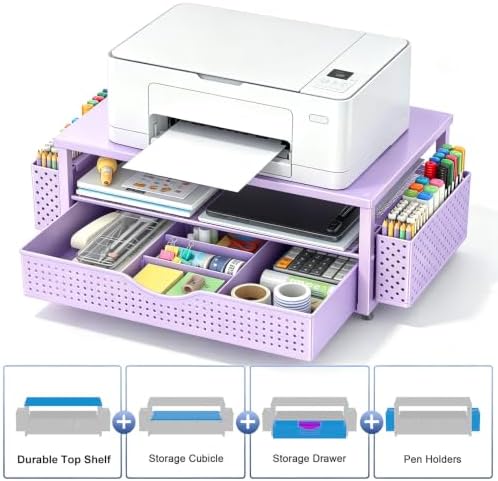 Spacrea Computer Monitor Stand with Drawer and 2 Pen Holders, Purple