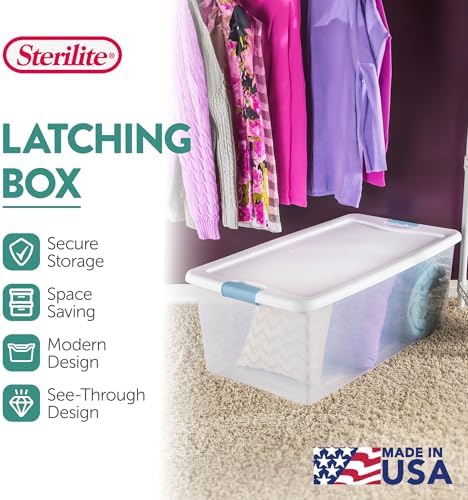 Sterilite Latching Box with Lids for Home and Office, 106 Quart, 4-Pack