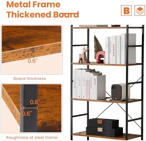 Sweetcrispy 5 Tier Bookshelf, Bookcase with Shelves, Brown