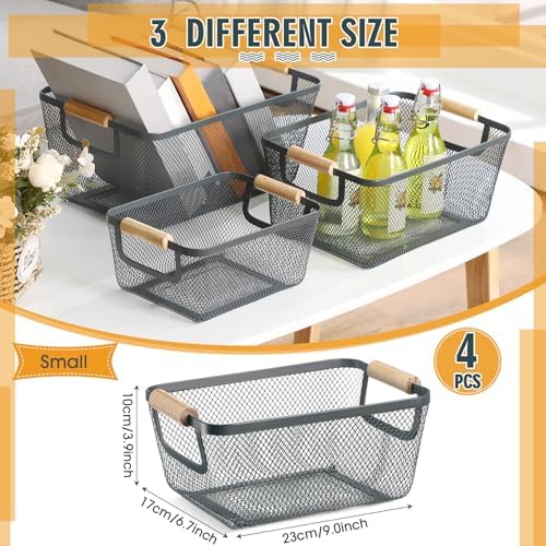 Ziliny 4 Pcs Mesh Wire Baskets for Organizing, Small, Dark Gray