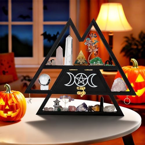 Pracaniz Medium Crystal Shelf with Hidden Drawer & Hooks | Maximalist Witchy Decor for Walls & Desktops | Gothic Boho Tr