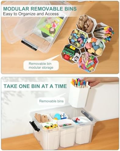 EOENVIVS Clear Storage Bins with 6 Tall Inserts, Stackable craft organizers and storage Box, Plastic Storage Totes with 