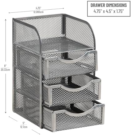 Mind Reader Desktop Accessory Storage, Paper Binder Clip Basket, Workspace, Office, Metal Mesh, 4.75"L x 5"W x 8"H, Silver