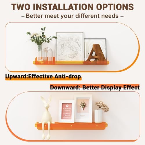 Qukaka 15" Floating Shelves for Wall, 3 Pack Clear Orange Display Ledges