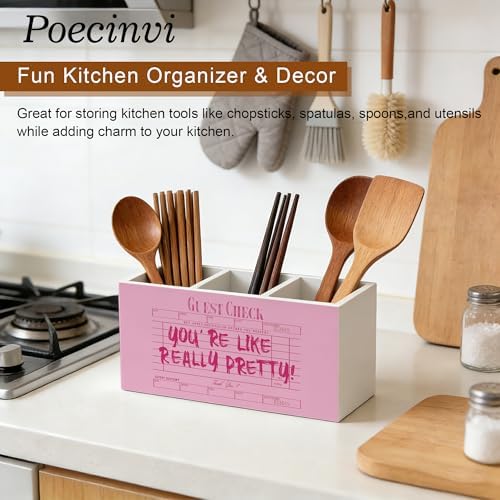 Trendy Retro Pink Pen Holder for Home Office Desk, Pink Girly Office Decor, You're Like Really Pretty Guest Check Wooden Box Sign Pencil Holder for Desk Shelf Organizer