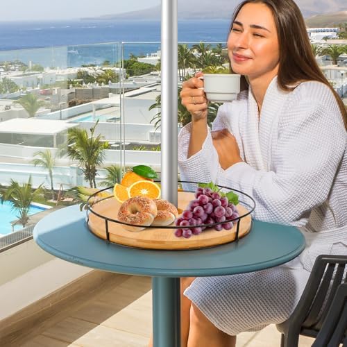 12" Lazy Susan with Umbrella Hole for Outdoor Patio Table - 360° Rotation Iron Turntable Organizer for Beach Umbrellas P