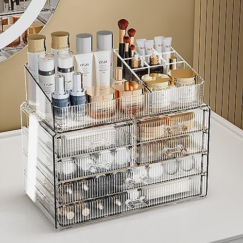 ZHIAI Stackable Storage Drawers, Acrylic Bathroom Counter Organizer Clear Makeup Organizers for Vanity, Kitchen Cabinets