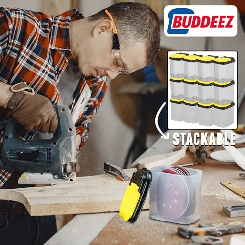 Buddeez Stackable Hardware Storage Bins, Workshop Organizer 1 Quart 12-Pack