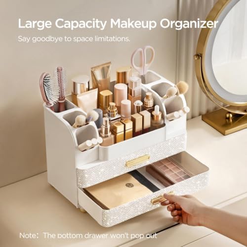 HBlife Makeup Organizer for Vanity with Brush Holder, Large Bathroom Countertop Cosmetic Organizer Skin Care Storage, Ea