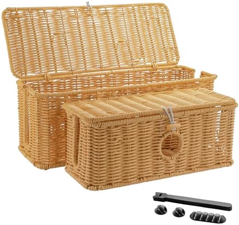 2 Pcs Handmade Cable Management Boxes Rattan Cable Organizer Large & Medium Cord Hider Organizer Boxes Power Strip Boxes