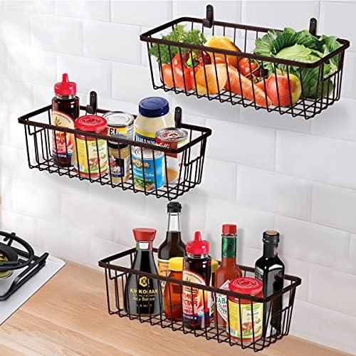 SheeChung Metal Wire Basket with Handle, Wall Hanging Basket, Small 4 Pack