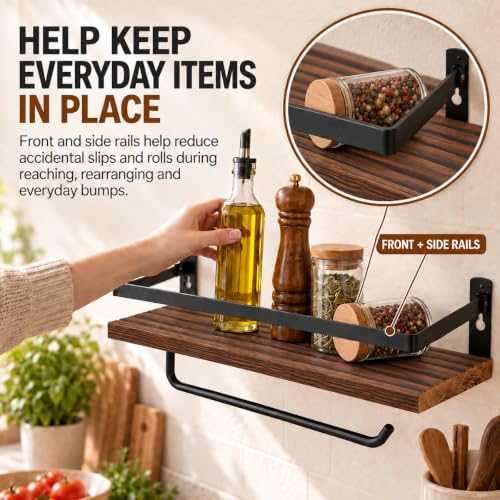 PHUNAYA Kitchen Floating Shelves, Radiata Pine, Brown, Set of 2
