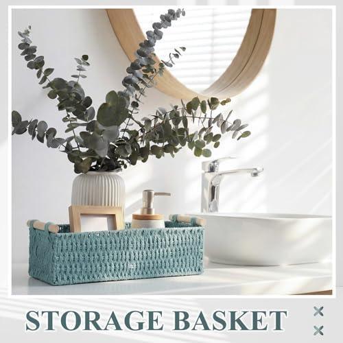 Boao 3 Pcs Boho Storage Wicker Baskets Handmade Woven Decorative Paper Rope Baskets for Organizing with Handle Counterto