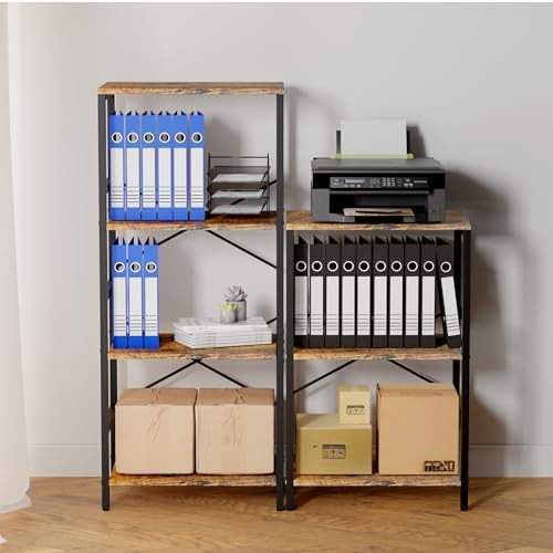 Whitmor 4 Tier Bookshelf - Small Book Shelf Industrial Bookcase, Metal Book Case Book Storage Organizer for CD/Movie/Boo