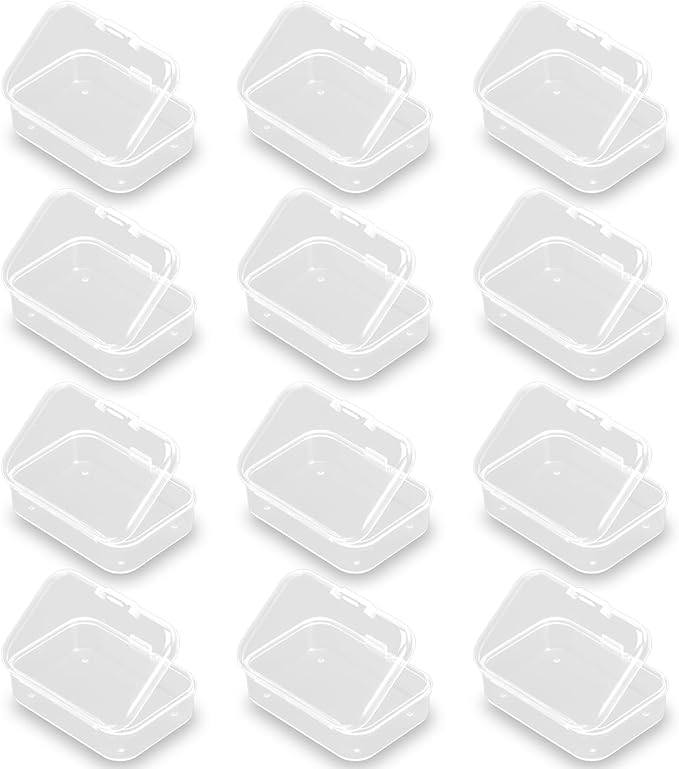 12Pack Rectangle Plastic Clear Storage Containers Box, 2.91x1.93x0.79 Inchs,Small Plastic Containers for Small Items, Jewelry, Earrings, Necklace, Rings, Cosmetics, Threads, Beads, Crafts etc.